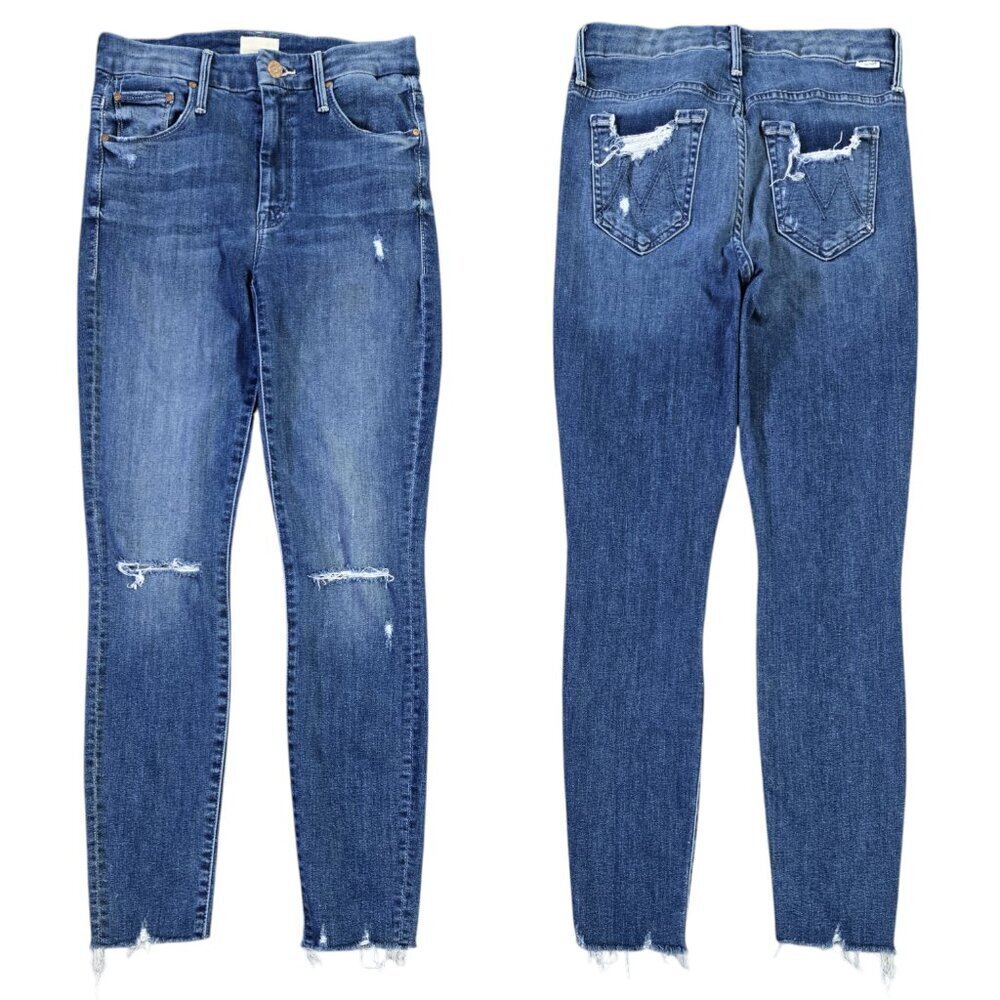 Mother High Waisted Looker Ankle Fray Get Your Groove Back Distressed Jeans